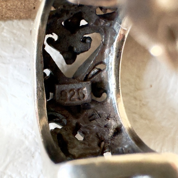 Vintage 925 Sterling Silver Heart Design Semi Hoop Earrings - Picture 5 of 7